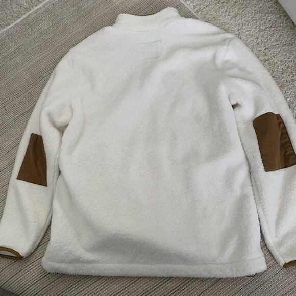 Hurley Pullover Jacket Mens Large Faux Fur Sherpa 1/4 Zip Relaxed Elbow Patches - Picture 5 of 10